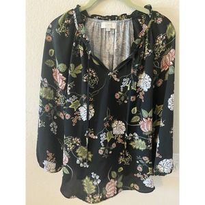 Loft Womens size L Long Sleeve Floral Flowy Blouse